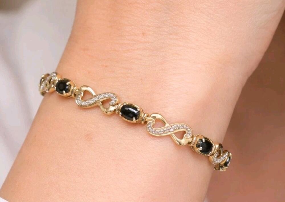 Vintage Black Sapphire Infinity Link Bracelet 925 Sterling Silver 7.25" gbr-